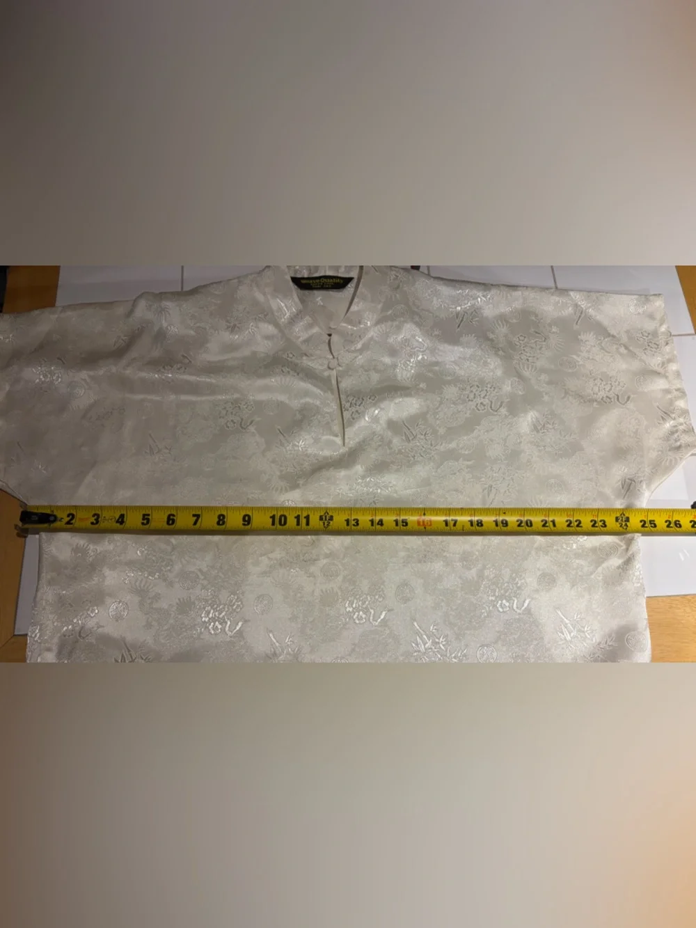 Thai Silk Weave Quality Ivory Short-Sleeve Blouse Mandarin Collar Brocade Fabric - Picture 7 of 9